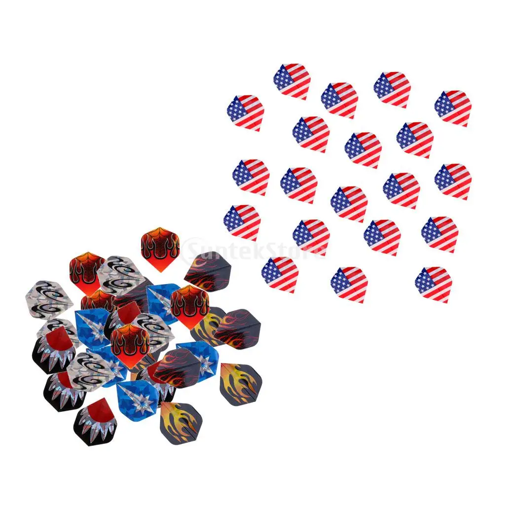 50 Pieces Durable American National Flag and Flame Pattern Standard Replacement Dart Flights