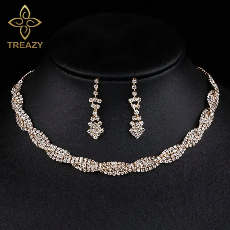 TREAZY Gold/SIlver Color Rhinestone Crystal Wedding Jewelry Set for Women Twisty Choker Necklace Earrings Bridal Jewelry Sets
TREAZY Gold/SIlver Color Rhinestone Crystal Wedding Jewelry Set for Women Twisty Choker Necklace Earrings Bridal Jewelry Sets