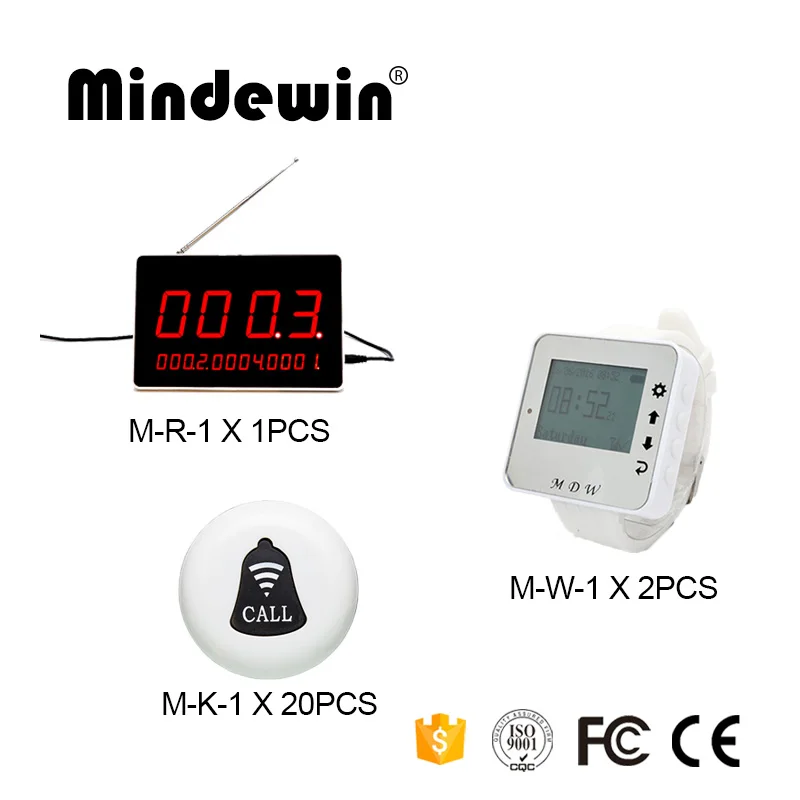 Mindewin Restaurant Wireless Paging System 1PCS LED Display Panel M-R-1 + 2PCS Watch Pager M-W-1 + 20PCS Call Button M-K-1
Mindewin Restaurant Wireless Paging System 1PCS LED Display Panel M-R-1 + 2PCS Watch Pager M-W-1 + 20PCS Call Button M-K-1
