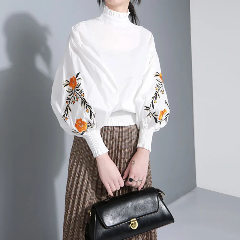 Flower Embroidered Loose Women's Shirt 2019 Autumn Harajuku Style Stand Collar Lantern Sleeve Shirts Womens Tops And Blouses
Flower Embroidered Loose Women's Shirt 2019 Autumn Harajuku Style Stand Collar Lantern Sleeve Shirts Womens Tops And Blouses