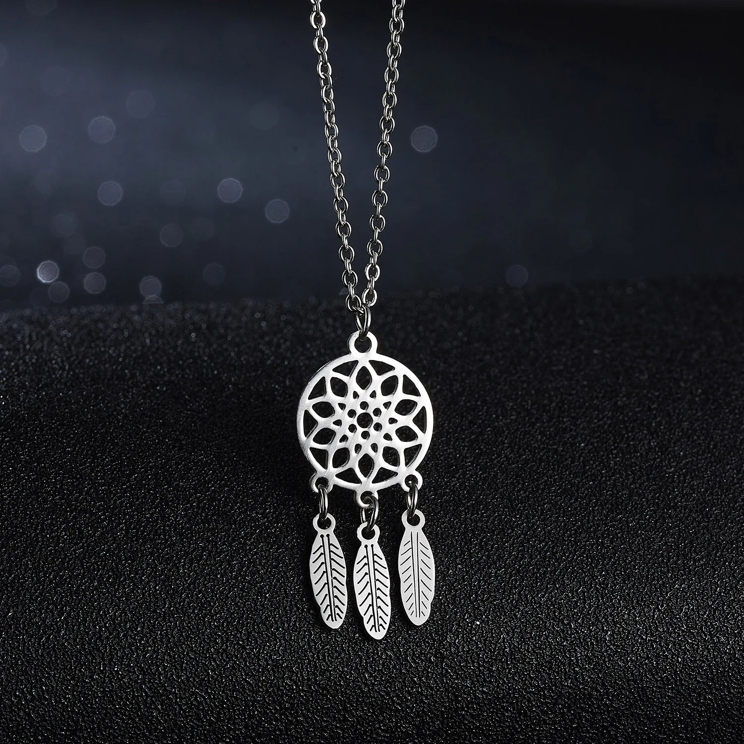 Фото Rinhoo Stainless Steel Necklaces For Women Men Lover's Dream Catcher Lotus Silver Color Pendant Necklace Engagement Jewelry Gift |