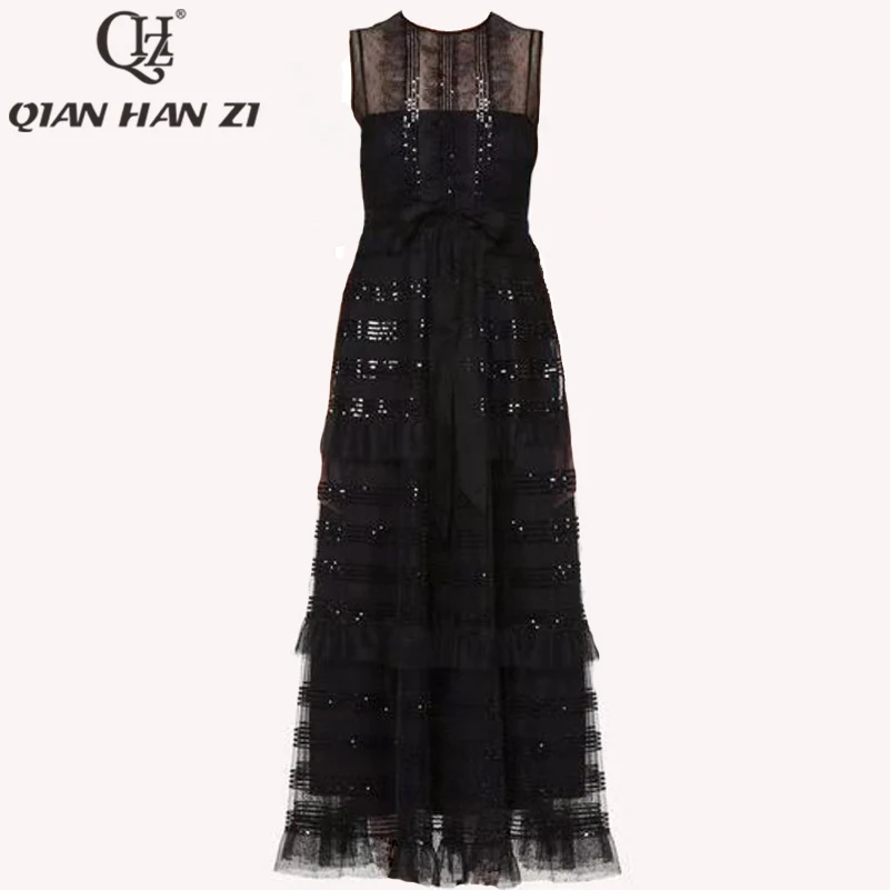 Qian Han Zi 2019 Newest summer Designer runway Maxi dress Women's Sleeveless Sequined Lace Retro Black Party long Dress
Qian Han Zi 2019 Newest summer Designer runway Maxi dress Women's Sleeveless Sequined Lace Retro Black Party long Dress