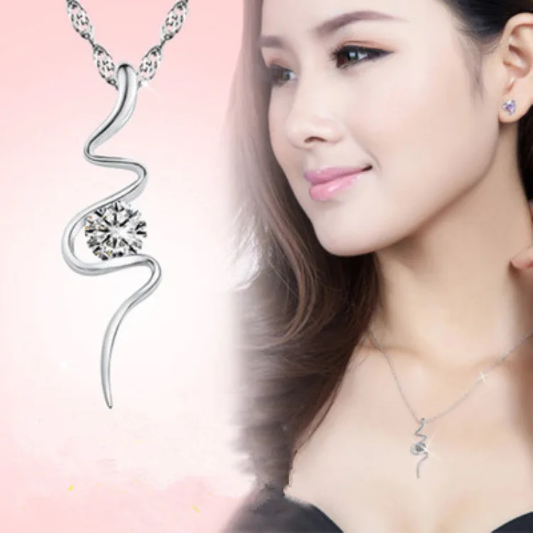 Ожерелье женское серебряное в форме змеи с кристаллами | Украшения и аксессуары