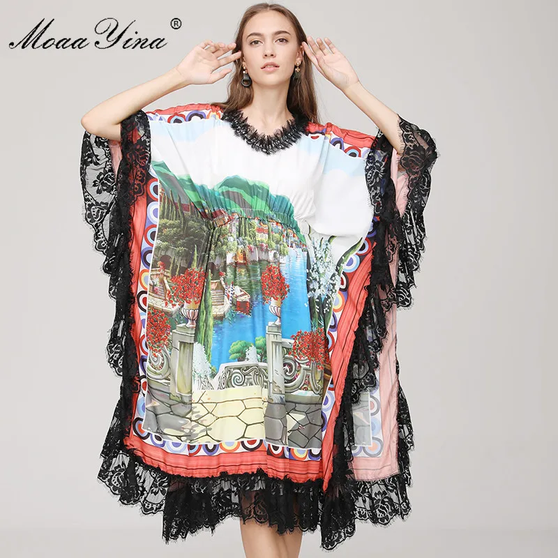 MoaaYina 2018 Fashion Designer Runway Dress Spring Women's V-neck Batwing Sleeve landscape Floral-Print Lace Bohemia Loose Dress
MoaaYina 2018 Fashion Designer Runway Dress Spring Women's V-neck Batwing Sleeve landscape Floral-Print Lace Bohemia Loose Dress