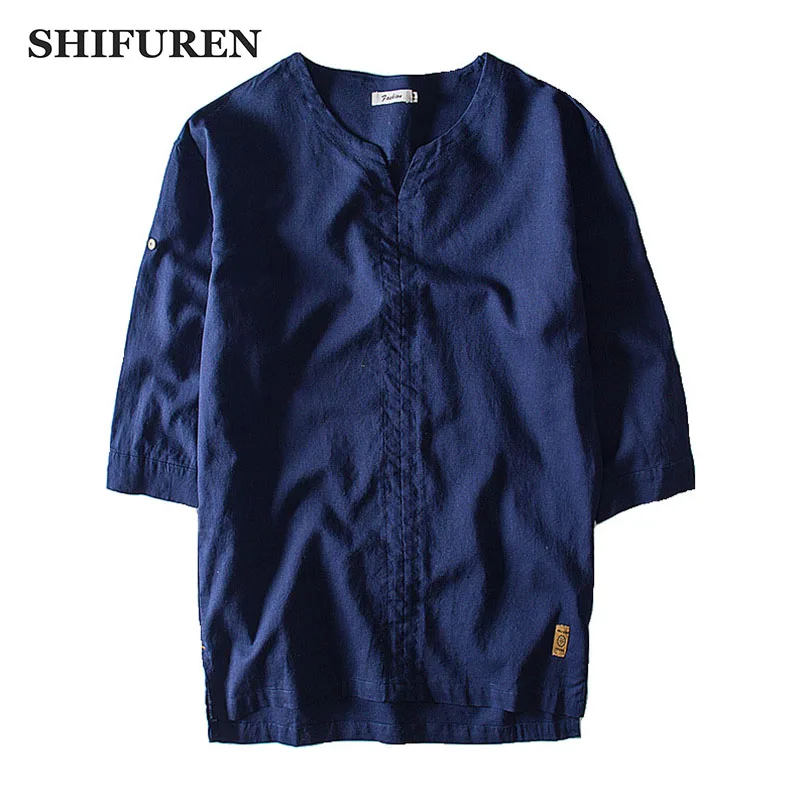 

SHIFUREN New Summer Causal Men Linen Cotton Shirts Half Sleeve Soft Breathable Male Dress Shirts Solid Color Asian Size M-3XL