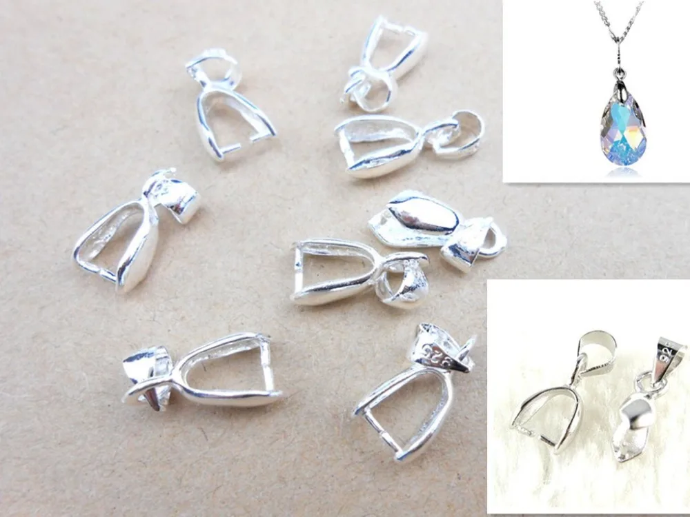 

925 sterling silver 20PCS Lot Size S 5*13MM Handmade Jewelry Findings 925 Stamped Silver Bail Connector Bale Pinch Clasp Pendant