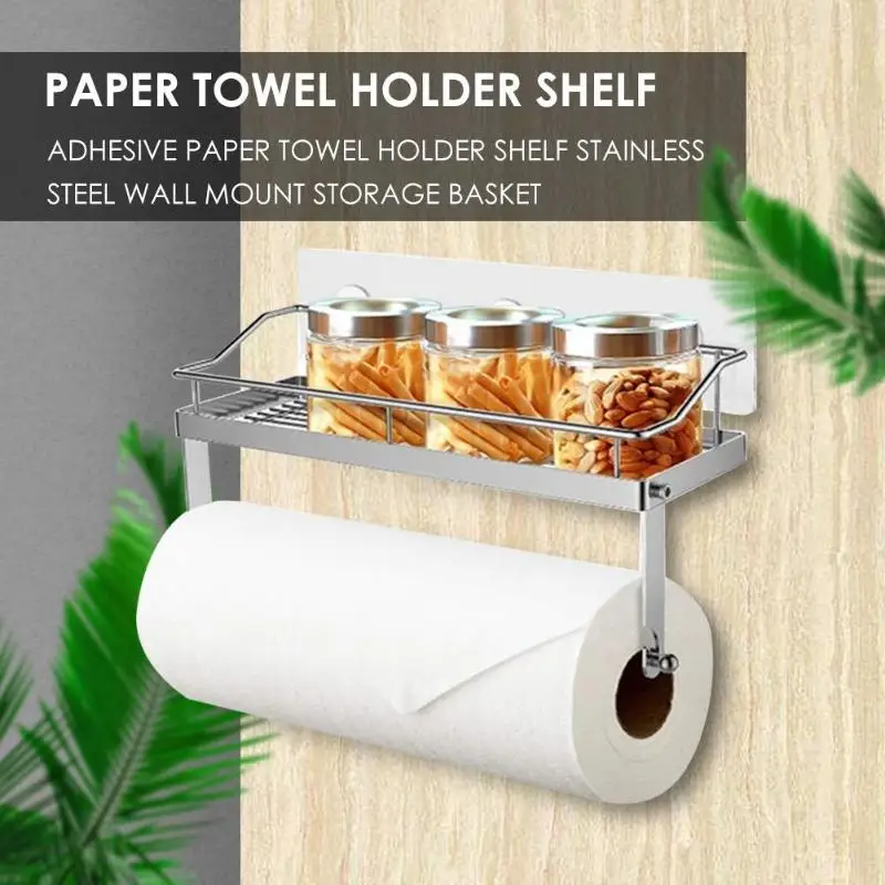 Adhesive Paper Towel Holder Shelf Stainless Steel Wall Mounted Storage Basket for Kitchens Laundries or Garages 31x12.5x7cm
Adhesive Paper Towel Holder Shelf Stainless Steel Wall Mounted Storage Basket for Kitchens Laundries or Garages 31x12.5x7cm