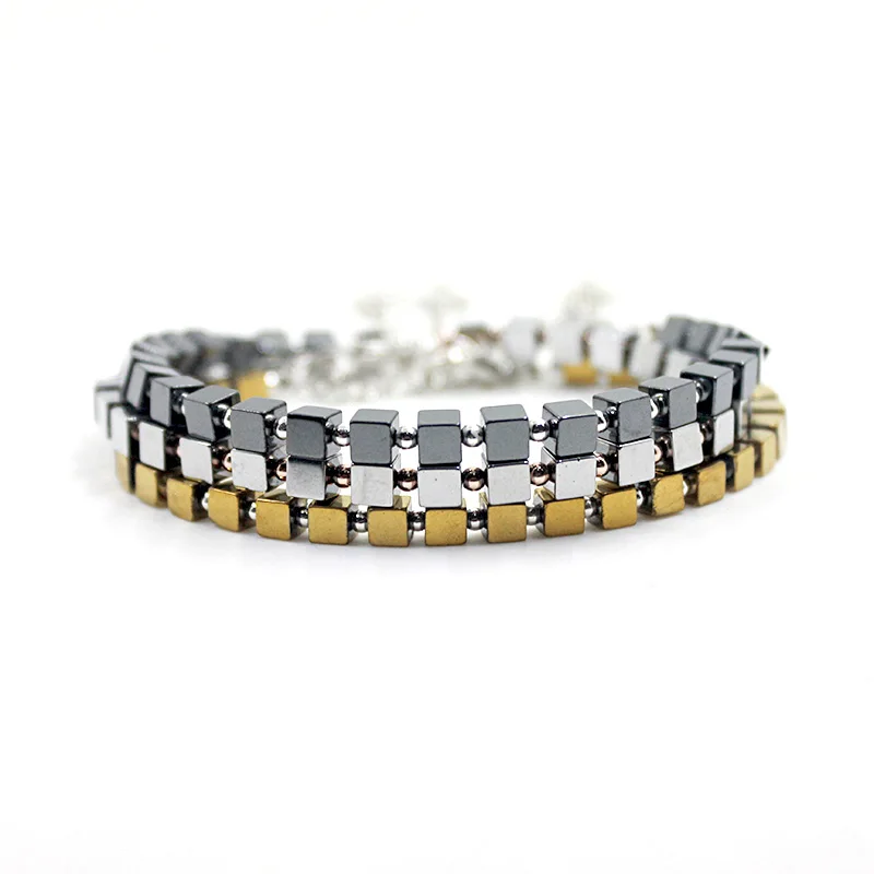 Gold/silver color/black Hematite Cube with Round Beads 4mm beaded Bracelet with Leaf Charm Resizable Bracelet for Men Women
Gold/silver color/black Hematite Cube with Round Beads 4mm beaded Bracelet with Leaf Charm Resizable Bracelet for Men Women