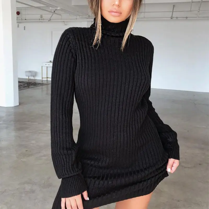 Autumn Causal Winter Solid Knitted Sweater Dresses Women Fashion Slim Turtleneck Pullover Female Lantern Sleeve Dress Vestidos
Autumn Causal Winter Solid Knitted Sweater Dresses Women Fashion Slim Turtleneck Pullover Female Lantern Sleeve Dress Vestidos