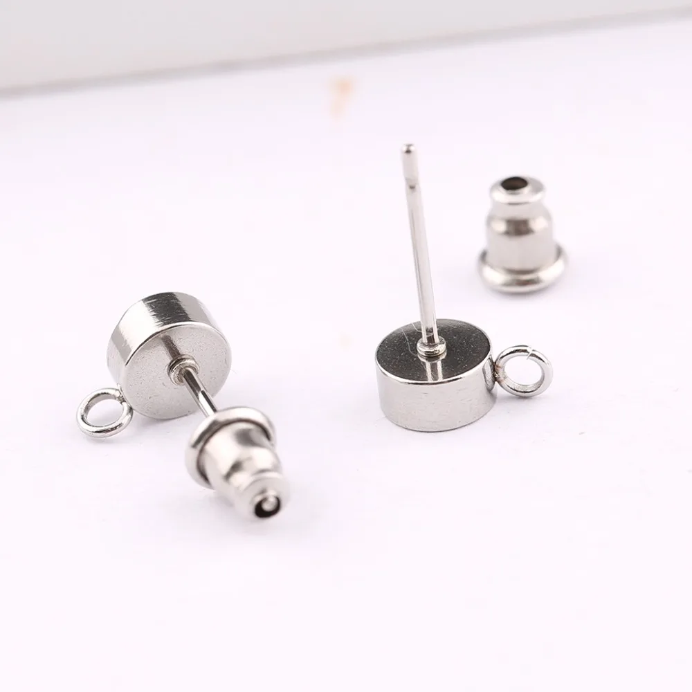10pcs Steel Ear Post Studs Square Hooks Earrings Back Accessories DIY Earring