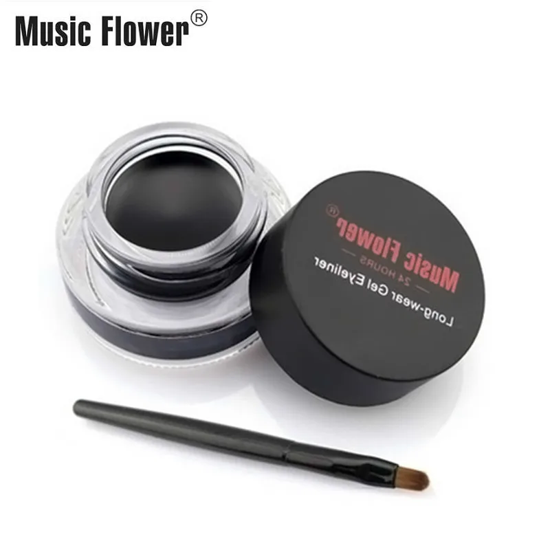 Черная гелевая подводка для глаз Music Flower Водостойкая Подводка с кисточкой 24
