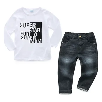 2018 spring baby boys casual clothes 2 pieces set long sleeve white t-shirt+black jeans outfit kids boys autumn clothing sets
2018 spring baby boys casual clothes 2 pieces set long sleeve white t-shirt+black jeans outfit kids boys autumn clothing sets