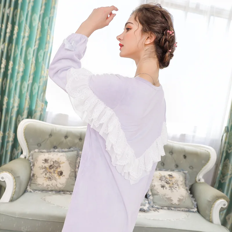 Winter Sleep Dress Double-sided Mink Velvet Nightgown Women Court Princess Lace Warm Soft Female Sweet Home Clothes H5562
Winter Sleep Dress Double-sided Mink Velvet Nightgown Women Court Princess Lace Warm Soft Female Sweet Home Clothes H5562