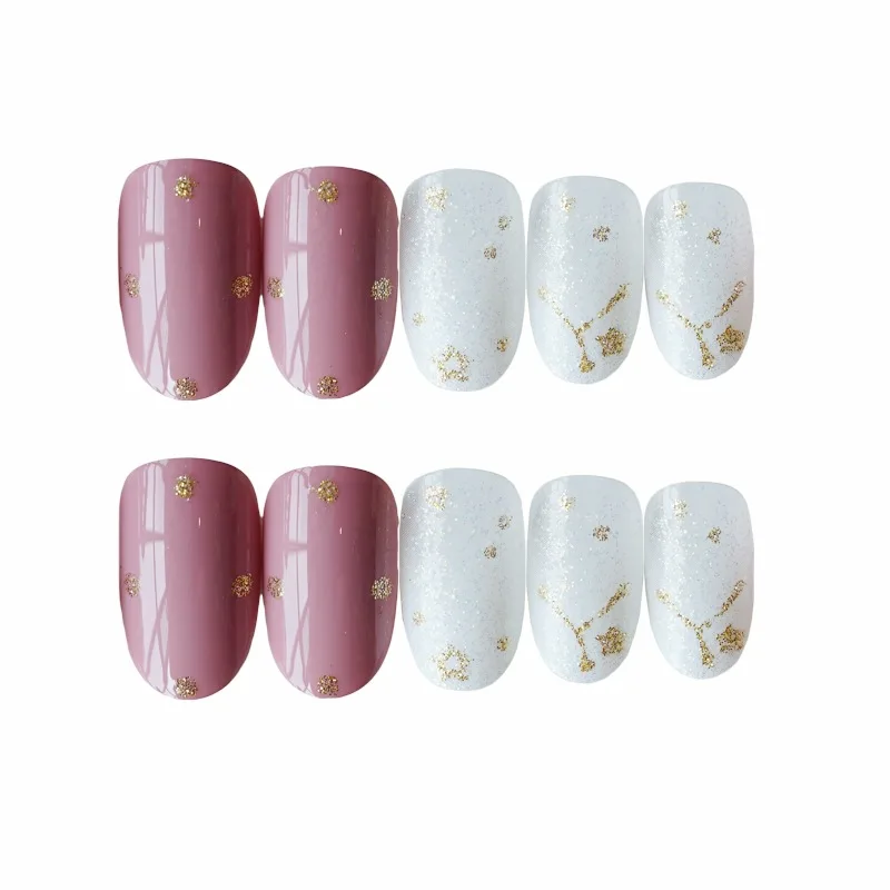 24 pcs Pink White Finished Fake Nails Oval Long Full Cover False Nails Star Designs Fashion Artificial Nail With Glue Stickers
24 pcs Pink White Finished Fake Nails Oval Long Full Cover False Nails Star Designs Fashion Artificial Nail With Glue Stickers