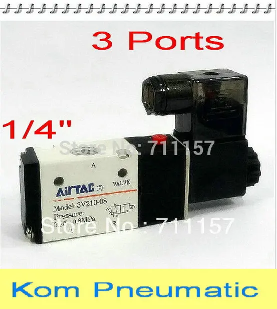 3 Port 2 POS 1/4" BSP Air Solenoid Valve 3V210-08 With LED Light Plug 12v 24v 110v 220v Optional
3 Port 2 POS 1/4" BSP Air Solenoid Valve 3V210-08 With LED Light Plug 12v 24v 110v 220v Optional