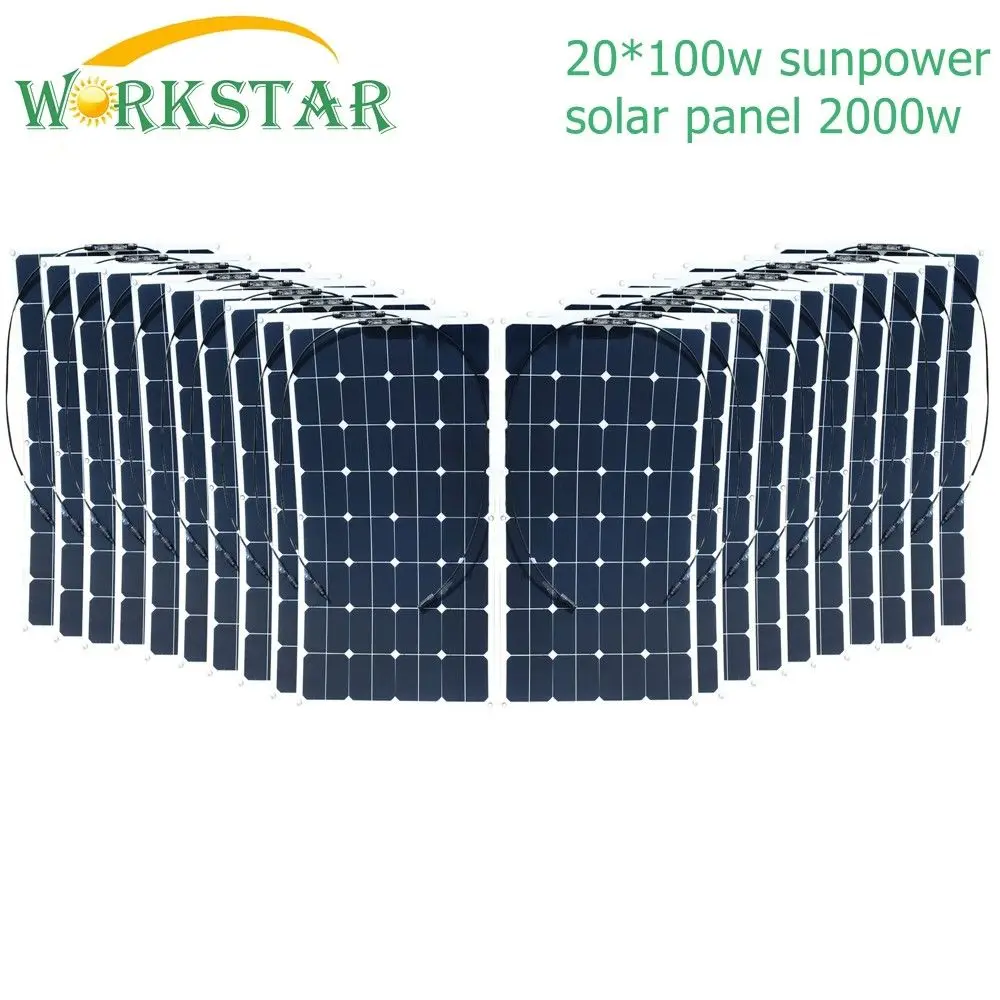 

Workstar 20*100W Sunpower Flexible Solar Panel 18V 100w Solar Module Charger for RV/Boat 2000w Solar Power System