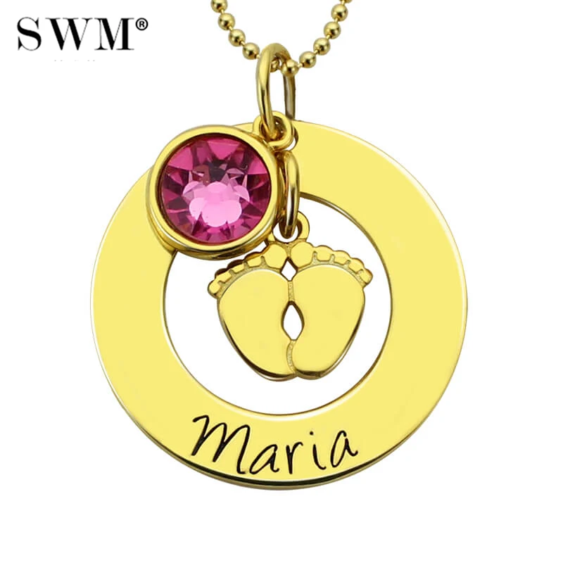 Women Baby Feet Necklace Necklaces Custom Name Birthstone Pendant Colar Customized Engraving Chain Jewelry for New Mom in Gold | Украшения