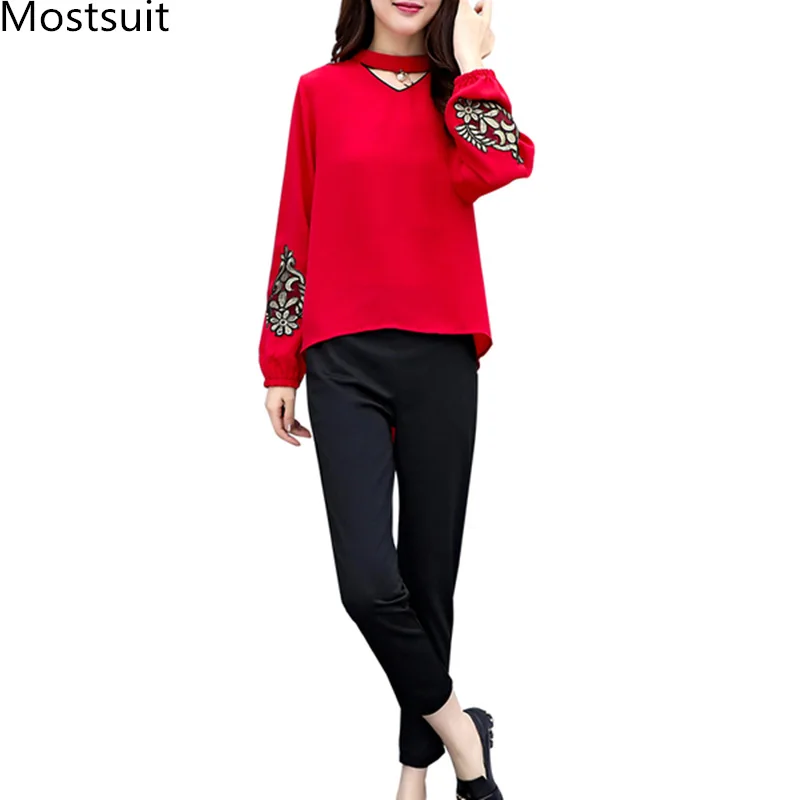 Spring Summer Two Piece Sets Women Plus Size Black Red Embroidery Long Sleeve Tops And Pants Suits Office Elegant Korean Sets
Spring Summer Two Piece Sets Women Plus Size Black Red Embroidery Long Sleeve Tops And Pants Suits Office Elegant Korean Sets