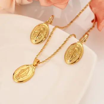 Mother Virgin Mary Necklace Pendant Earrings Set 14 K Solid Fine Gold Filled Catholic Religious Country Set Gift For Women
Mother Virgin Mary Necklace Pendant Earrings Set 14 K Solid Fine Gold Filled Catholic Religious Country Set Gift For Women