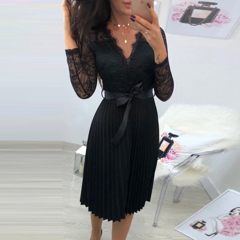 GUMPRUN Summer Casual Dress 2019 Women Lace Pleated Long Sleeve Dress Elegant Fresh Black Ribbon Hollow Chiffon Midi Dress
GUMPRUN Summer Casual Dress 2019 Women Lace Pleated Long Sleeve Dress Elegant Fresh Black Ribbon Hollow Chiffon Midi Dress