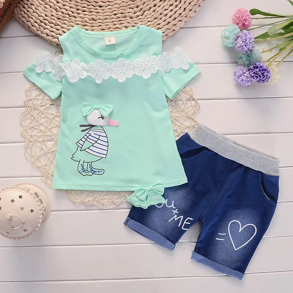 Girls Clothes Summer 2019 Toddler Baby Girls Short Sleeve Cartoon Print Tops+Denim Shorts Set Outfits vetement enfant fille
Girls Clothes Summer 2019 Toddler Baby Girls Short Sleeve Cartoon Print Tops+Denim Shorts Set Outfits vetement enfant fille