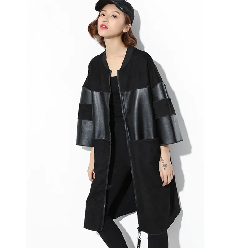 2019 New Spring Autumn Women PU Patchwork Loose Trenchcoats Free Size Seven Sleeves Casual Trench Medium Long Windbreakers J025
2019 New Spring Autumn Women PU Patchwork Loose Trenchcoats Free Size Seven Sleeves Casual Trench Medium Long Windbreakers J025
