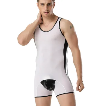 Men Sexy Ultra-thin Sheer Ice Silk Bodysuit Patchwork Leather Leotard Male Shirt T-shrit Erotic Underwear Gay Wear Bodysuit
Men Sexy Ultra-thin Sheer Ice Silk Bodysuit Patchwork Leather Leotard Male Shirt T-shrit Erotic Underwear Gay Wear Bodysuit