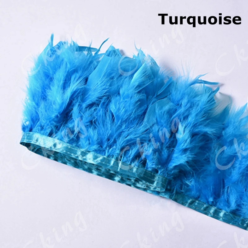 

10M Turkey Feather Ribbon lace Trim Tassels Fringe Stage Costume DIY Feather Fabric Wedding Doll Accessories (Color: Turquoise)