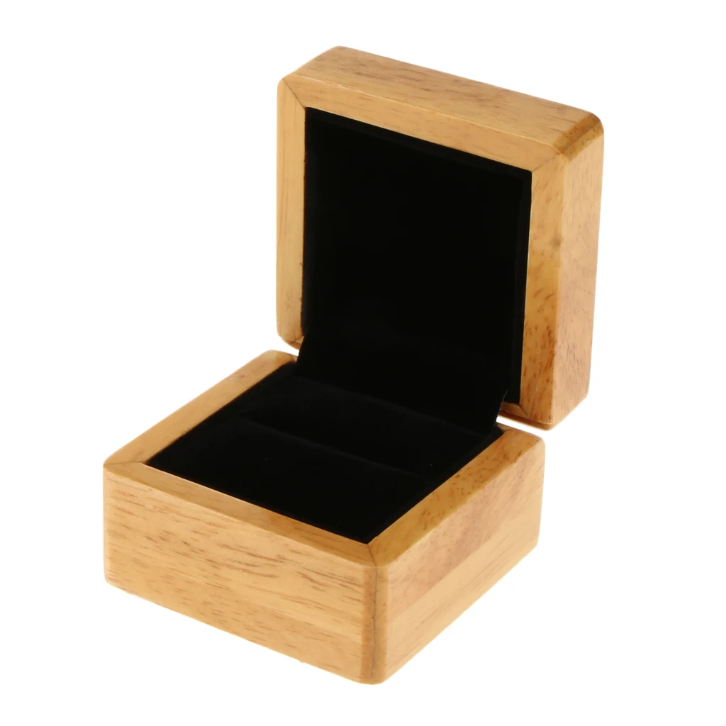 Velvet Wood Jewelry Gift Box Wedding Ring Holder Display Box Storage Case
