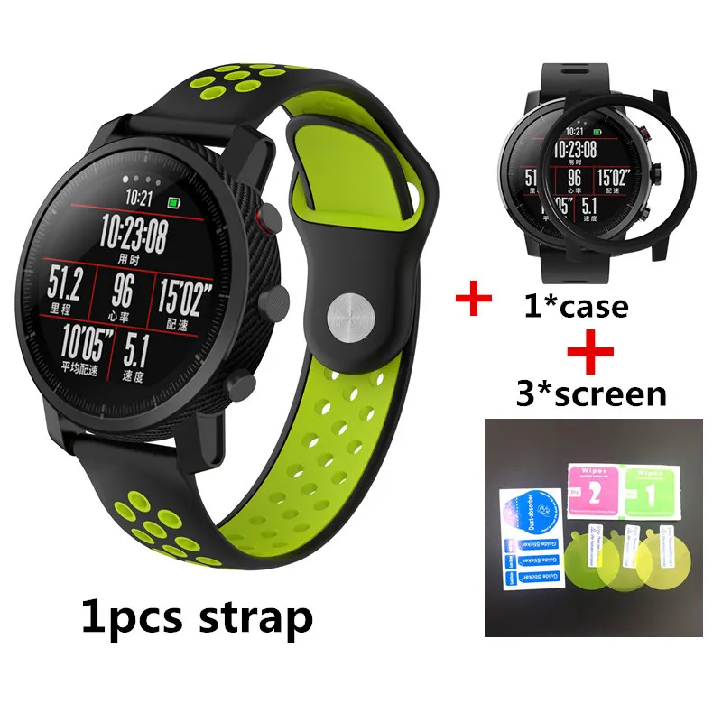 

10Color Smartwatch Band for Xiaomi Huami Amazfit Stratos 2 pace strap Wrist Band Belt+Case cover amazfit Pace 2 screen protector