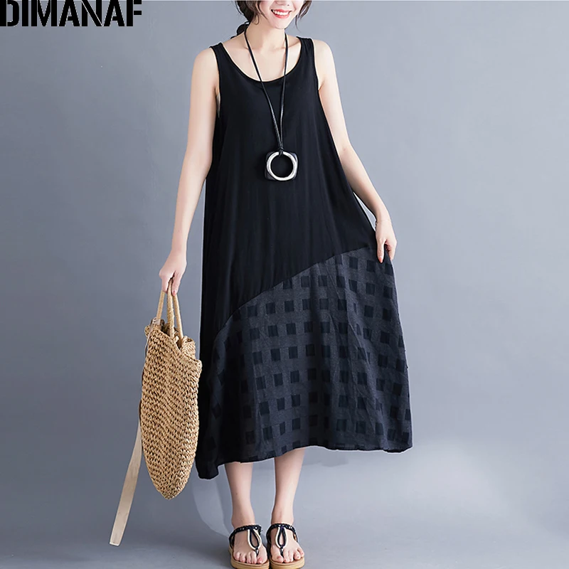 DIMANAF Plus Size Women Dress Summer Sundress Sleeveless Big Size Female Lady Vestidos Loose Casual Dresses Spliced Plaid Black
DIMANAF Plus Size Women Dress Summer Sundress Sleeveless Big Size Female Lady Vestidos Loose Casual Dresses Spliced Plaid Black