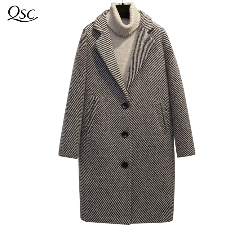 QSC Long Wool Coats Women2018 Winter Blends Plaid Coat Femal Thick Turn-Down Striped Printed Loose Fashionable Outerwear
QSC Long Wool Coats Women2018 Winter Blends Plaid Coat Femal Thick Turn-Down Striped Printed Loose Fashionable Outerwear