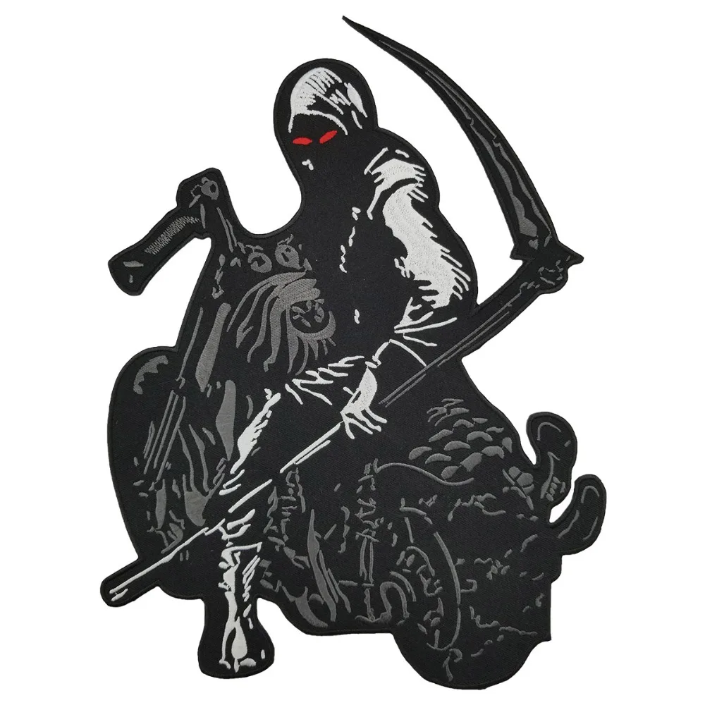 Death Skull Biker Vest Rider Embroidered Iron On Back of Jacket Patch Black twill fabric Free Shipping DIY Eco-Friendly(1)