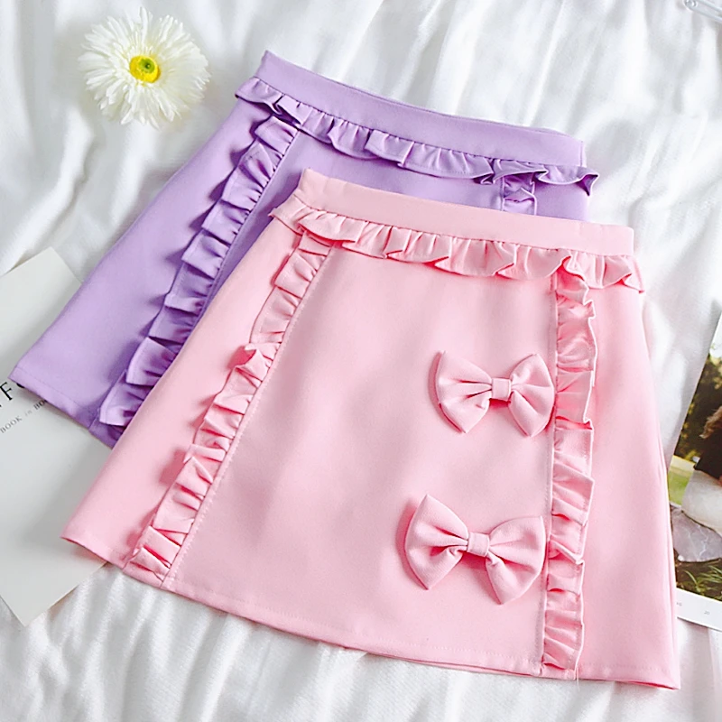 2019 New Women A-line Bow Mini Skirt Japan Student Girls Cute Ruffles Kawaii Soft Sister Sweat Summer Short Skirts Pink Purple
2019 New Women A-line Bow Mini Skirt Japan Student Girls Cute Ruffles Kawaii Soft Sister Sweat Summer Short Skirts Pink Purple