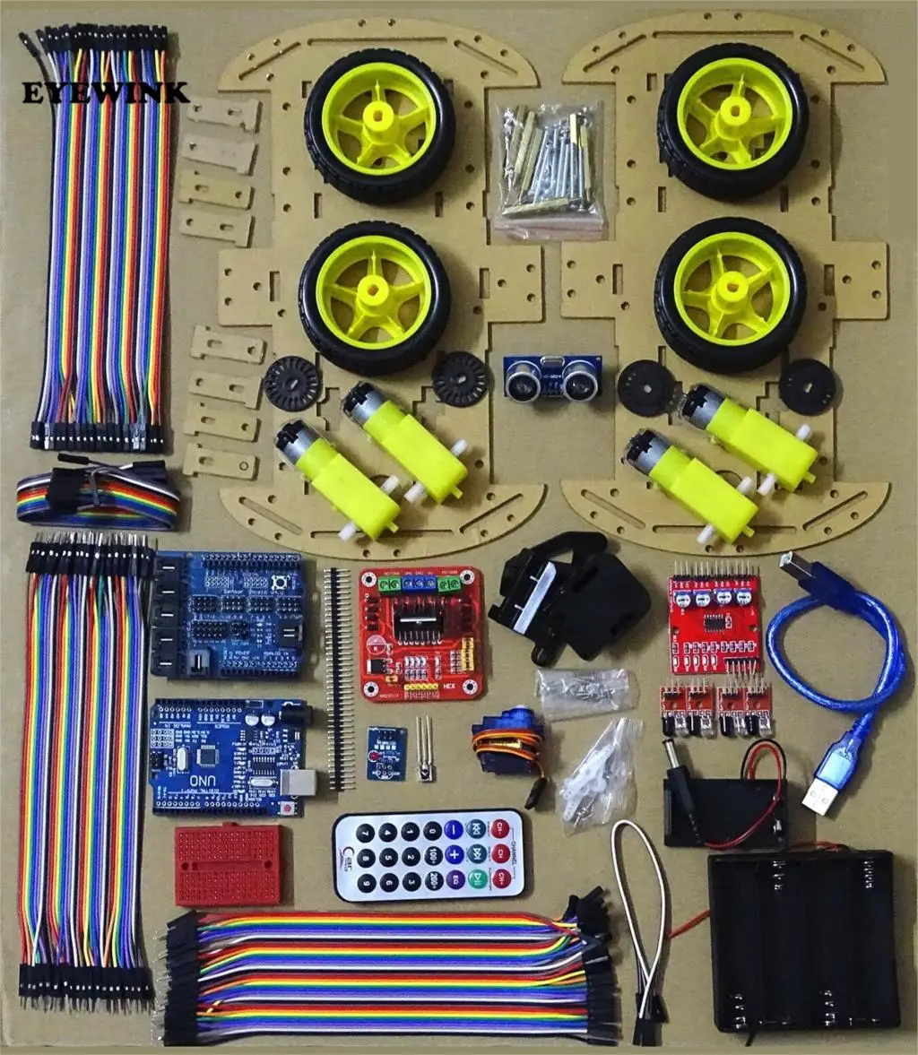Upgraded version 4WD Robot Car/UNO Project Smart Robot Car Kit with UNO R3/ Ultrasonic /Bluetooth/Remote Educational Toy Car
Upgraded version 4WD Robot Car/UNO Project Smart Robot Car Kit with UNO R3/ Ultrasonic /Bluetooth/Remote Educational Toy Car