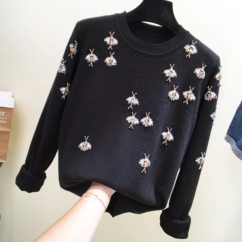 European station 18 new heavy industries three dimensional peg crystal small bee long sleeve beading sweater
European station 18 new heavy industries three dimensional peg crystal small bee long sleeve beading sweater