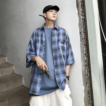 2019 Summer Men's Lattice Printing Seven Part Sleeve Shirt Male Bf Style Loose Grey/blue/red Hawaiian Men Shirt Big Size M-5XL 
2019 Summer Men's Lattice Printing Seven Part Sleeve Shirt Male Bf Style Loose Grey/blue/red Hawaiian Men Shirt Big Size M-5XL