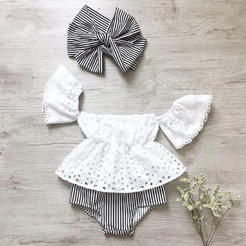 Toddler Summer baby girl clothes short sleeve Off Shoulder Top + Stripe Shorts Newborn Infant baby girl clothing set
Toddler Summer baby girl clothes short sleeve Off Shoulder Top + Stripe Shorts Newborn Infant baby girl clothing set