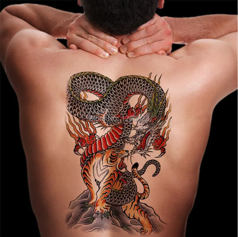 Оптовая продажа 100 шт. временная татуировка Орел тигр дракон Большая наклейка |