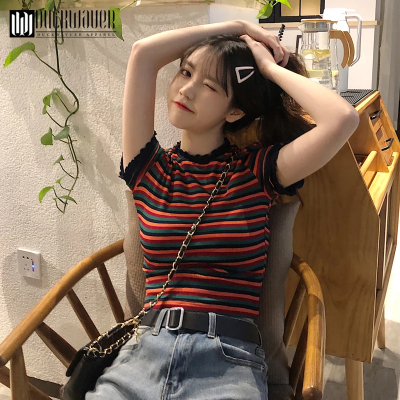 Duckwaver T-shirt Women Summer Clothing Korean Style Ulzzang Harajuku Striped Short Sleeve T-shirts Woman Casual Basic Shirt Top
Duckwaver T-shirt Women Summer Clothing Korean Style Ulzzang Harajuku Striped Short Sleeve T-shirts Woman Casual Basic Shirt Top