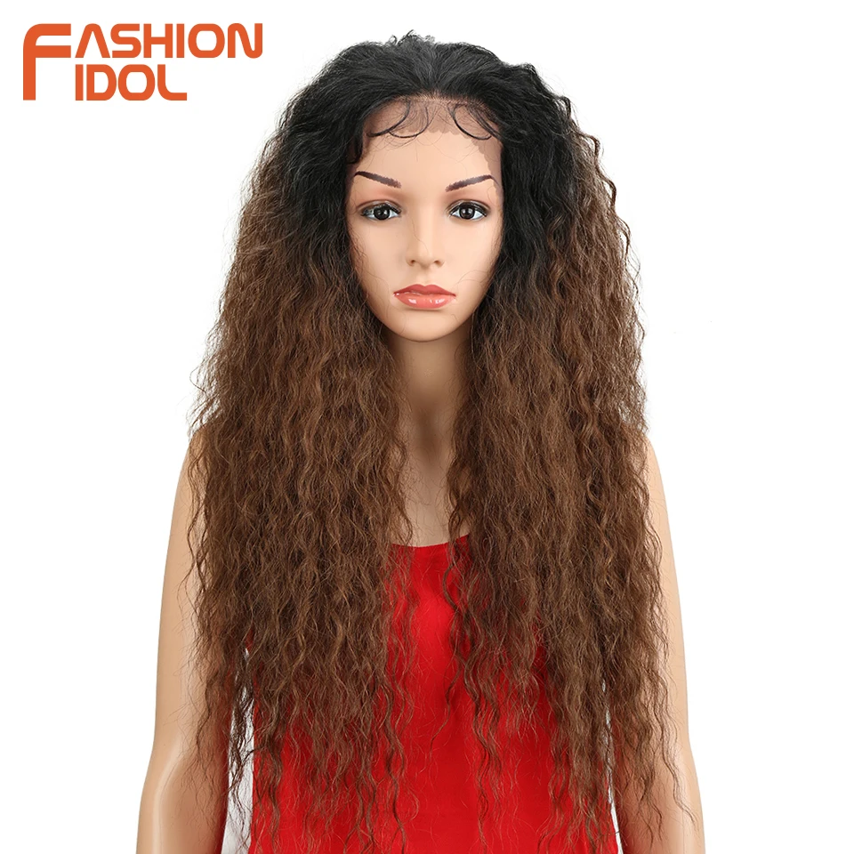 FASHION IDOL Wigs For Black Women Natural Loose Wave Hair 30 Inch Brown Heat Resistant Long Synthetic Large Lace Front Wig | Шиньоны и