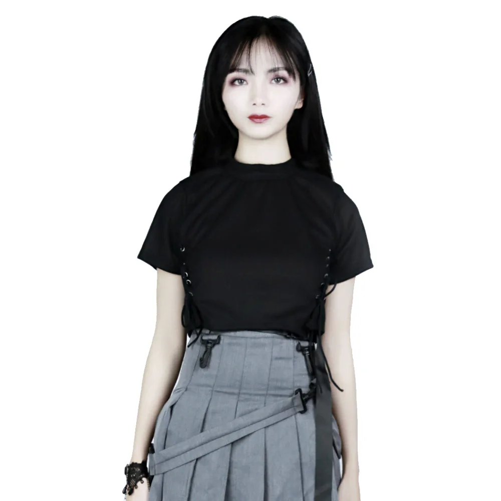 Punk Women T Shirts Sexy Bandage T Shirts Summer Short Sleeve Black Slim T-Shirt Casual Tops
Punk Women T Shirts Sexy Bandage T Shirts Summer Short Sleeve Black Slim T-Shirt Casual Tops
