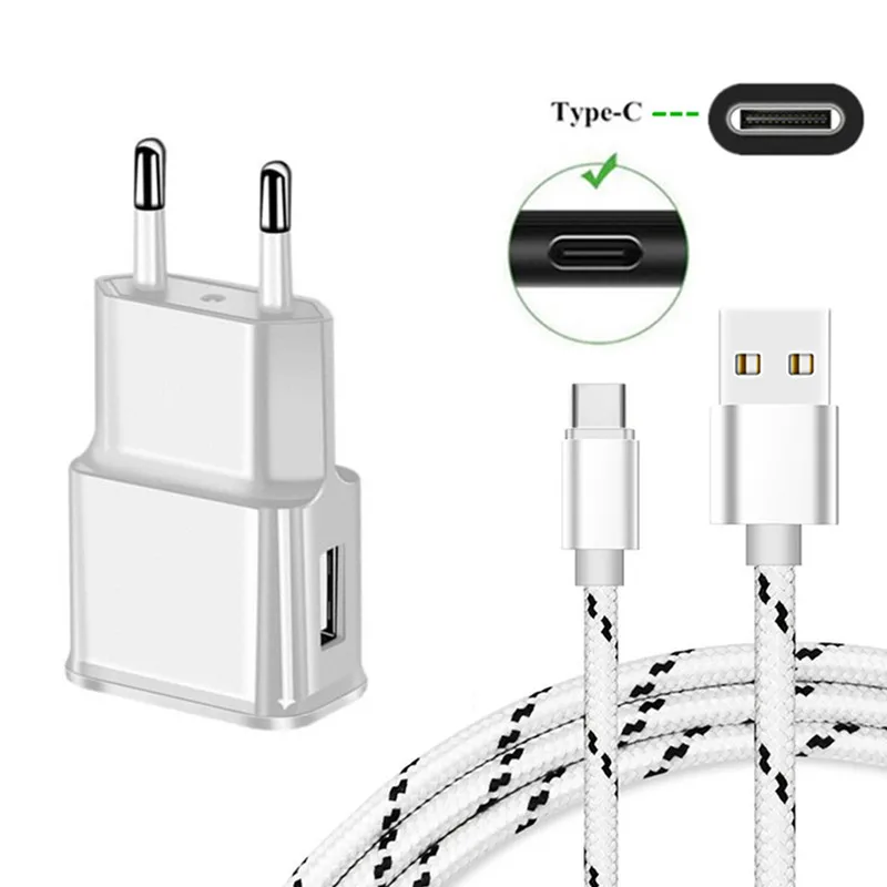 

2M Type C USB Charger nylon wire 5V 2A Wall adapter For Samsung Galaxy S9 A9 A6S A8 2018 Leagoo S8 Pro Nokia 6.1 Plus 7 LG G5 G6