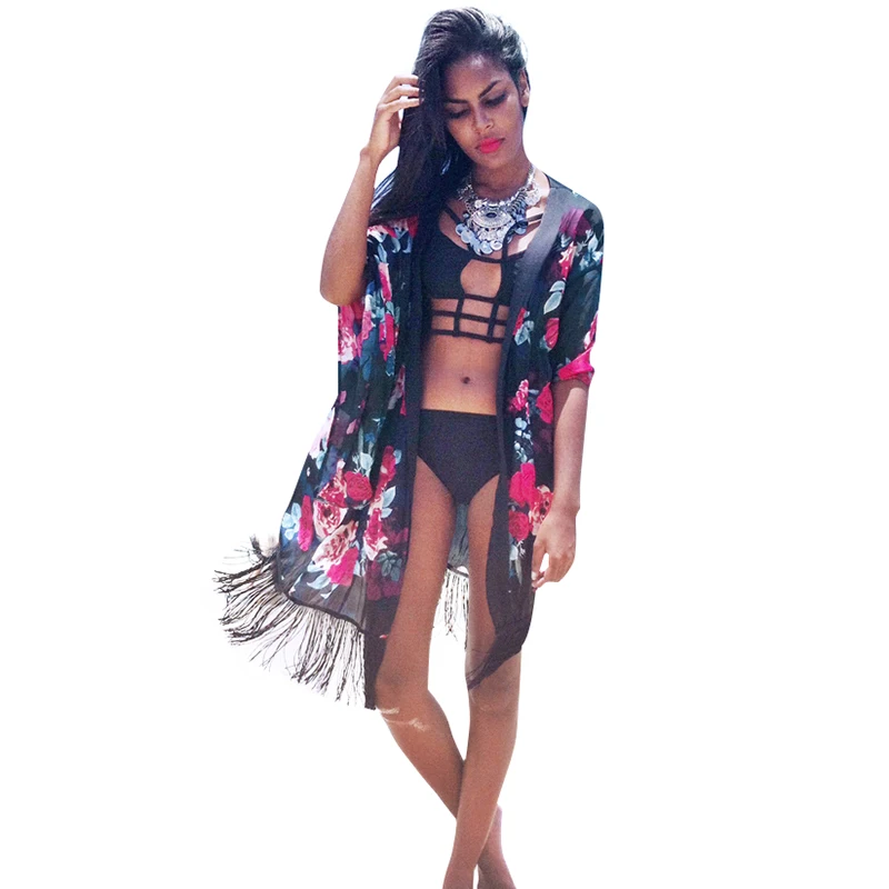 2019 Summer Long Tops Women Chiffon Kimono Floral Print Half Sleeve Fringes Tassels Cardigan Boho Cover Ups Blouse female tunics
2019 Summer Long Tops Women Chiffon Kimono Floral Print Half Sleeve Fringes Tassels Cardigan Boho Cover Ups Blouse female tunics