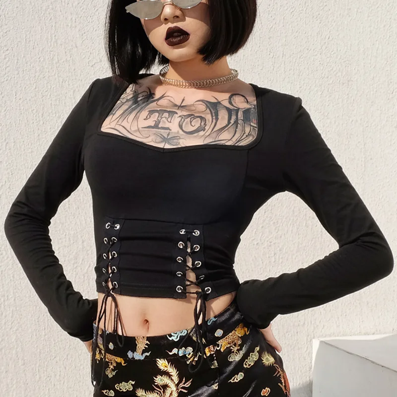 JIEZuoFang Sexy Square Collar Hollow Out Waist Lacing Cotton T-Shirt Women 2019 Streetwear Long Sleeve Skinny Tees Tops feminina 
JIEZuoFang Sexy Square Collar Hollow Out Waist Lacing Cotton T-Shirt Women 2019 Streetwear Long Sleeve Skinny Tees Tops feminina