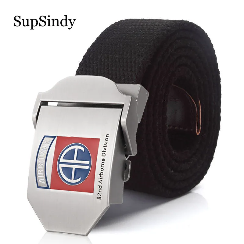 

SupSindy Men&Women Military Canvas belt 82nd Airborne Division luxury Metal buckle belt Army tactical belts for Men strap male