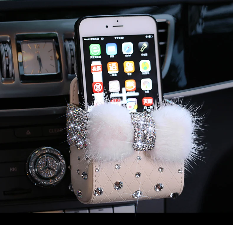 Luxury-Mink-fur-Crystal-Car-Outlet-Air-Vent-Trash-Box-for-Auto-Mobile-Phone-Holder-Leather (3)