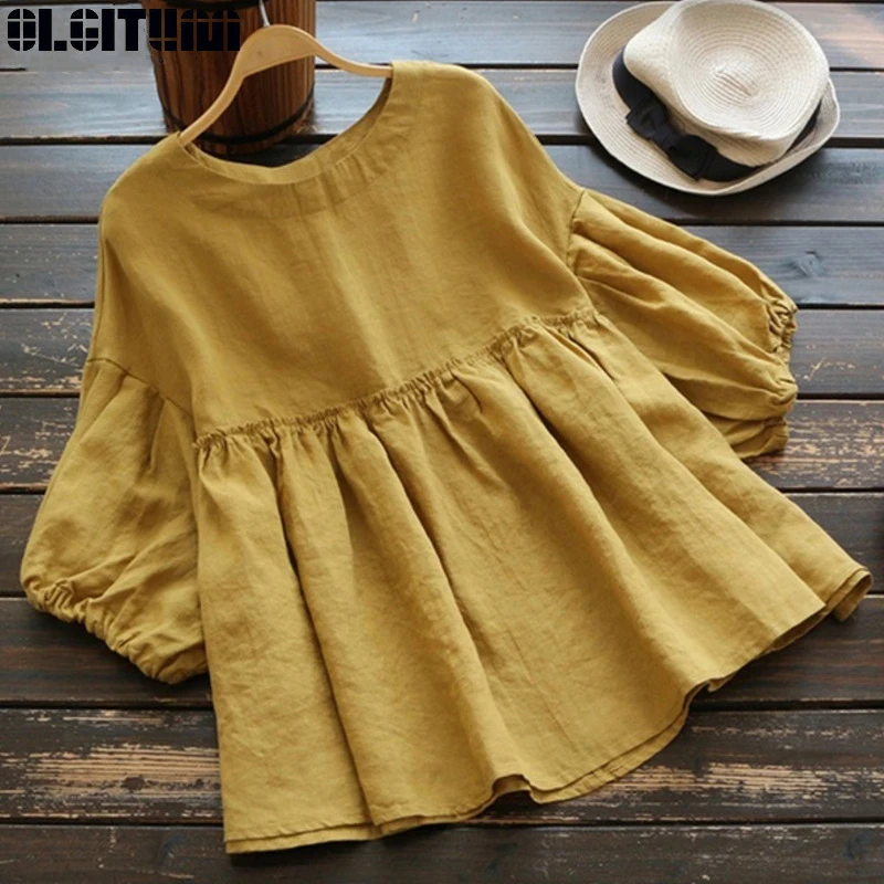 New Women Summer Ruffled Blouse 2019 Vintage O Neck 3/4 Lantern Sleeve Cotton Linen Shirts Pleated Tunic Tops BS333
New Women Summer Ruffled Blouse 2019 Vintage O Neck 3/4 Lantern Sleeve Cotton Linen Shirts Pleated Tunic Tops BS333