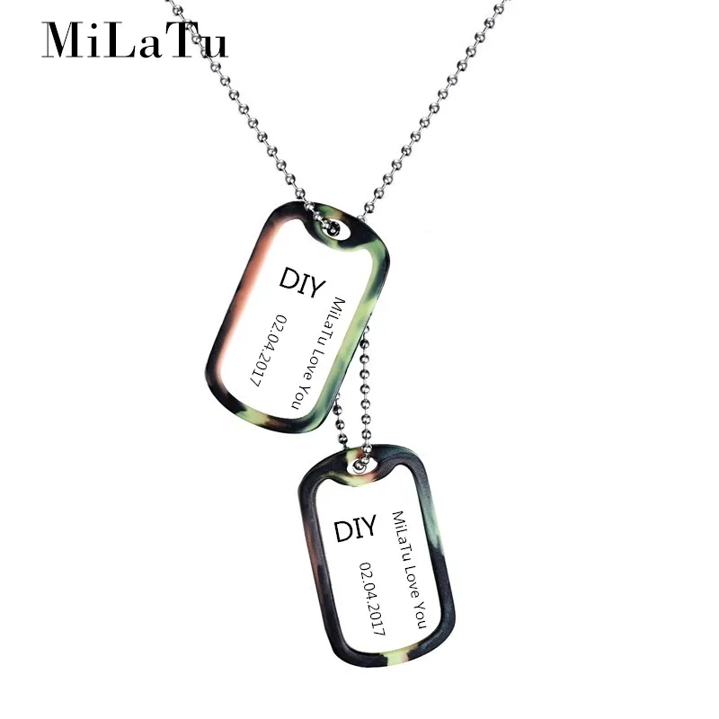 Image MiLaTu DIY Personalized Engrave Words Army Tags Stainless Steel Dog Tag ID Pendant Necklace Soldier Jewelry Gift NE470G