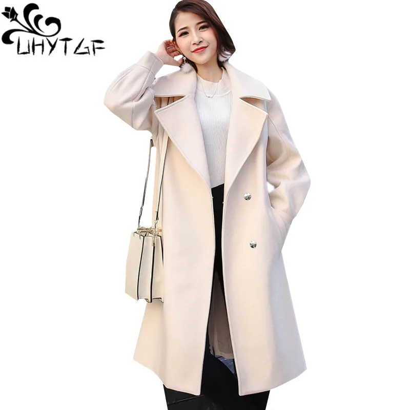 UHYTGF Womens Cashmere Coat long Windbreaker Outerwear Belt Lantern sleeve Plus size Woolen coats Elegant Woman Coats Autumn 795
UHYTGF Womens Cashmere Coat long Windbreaker Outerwear Belt Lantern sleeve Plus size Woolen coats Elegant Woman Coats Autumn 795